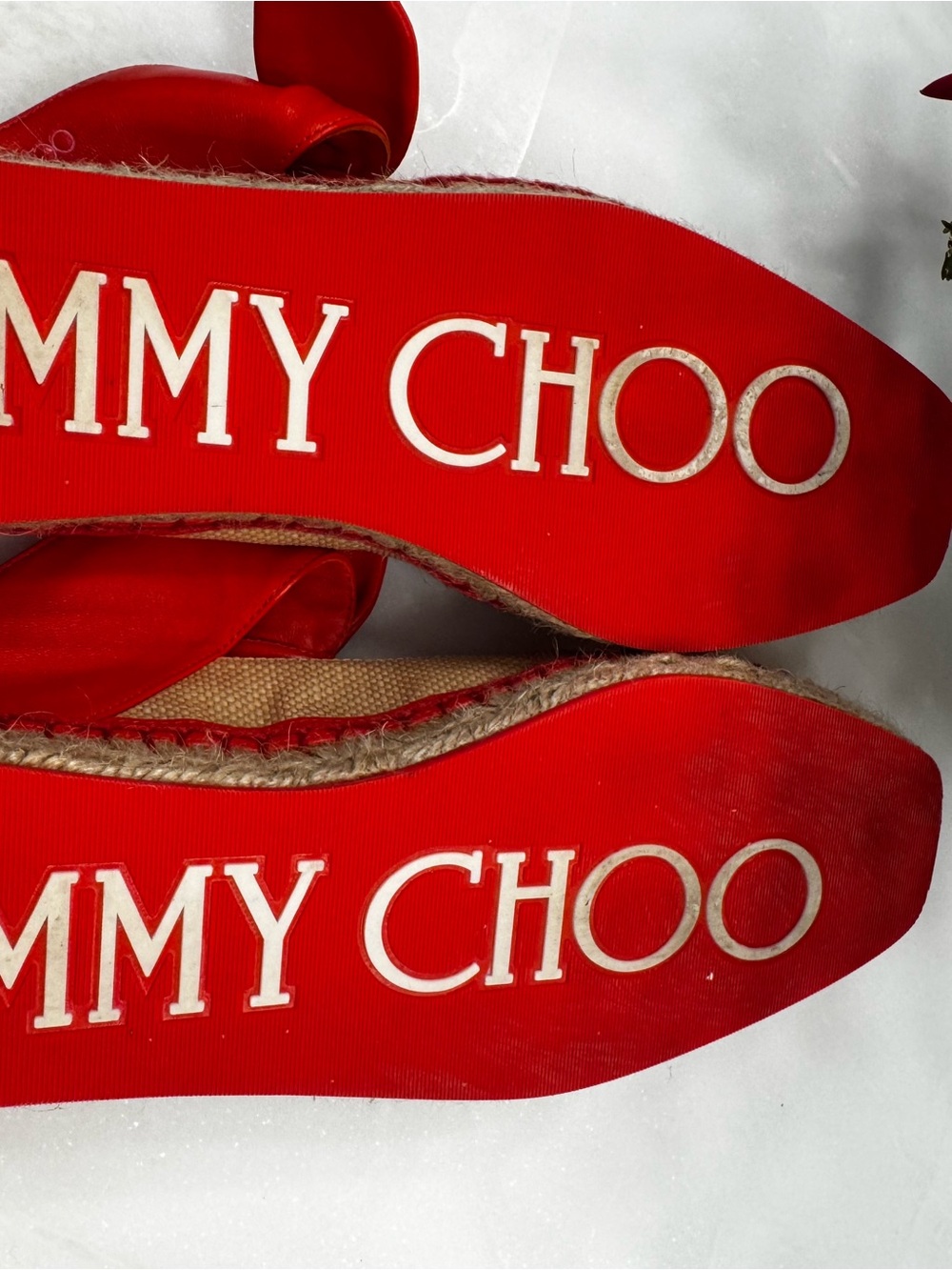 Jimmy Choo Red Bow Espadrille Mules with Natural Upper - Picture 7 of 7